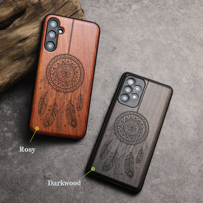 The Dreamcatcher's Embrace, Classic Engraved Wood & TPU Case - Artisanal Cover for Samsung Galaxy