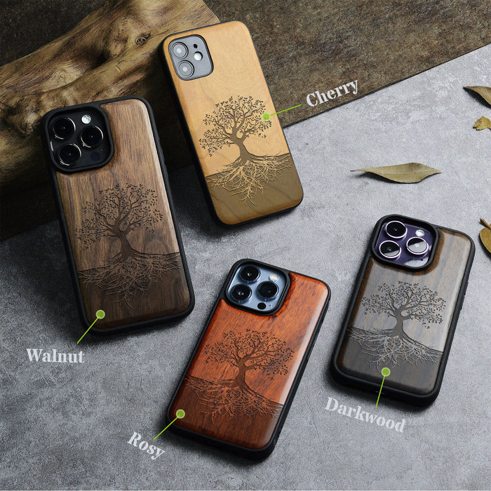 The Yin Yang Tree, Classic Engraved Wood & TPU Case - Artisanal Cover for Apple iPhone