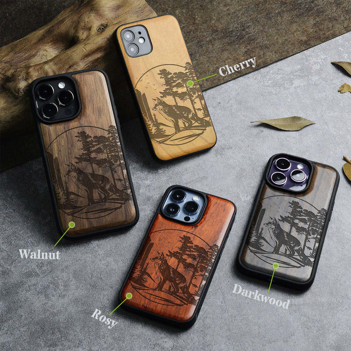 The Enchanting Fox, Classic Engraved Wood & TPU Case - Artisanal Cover for Apple iPhone