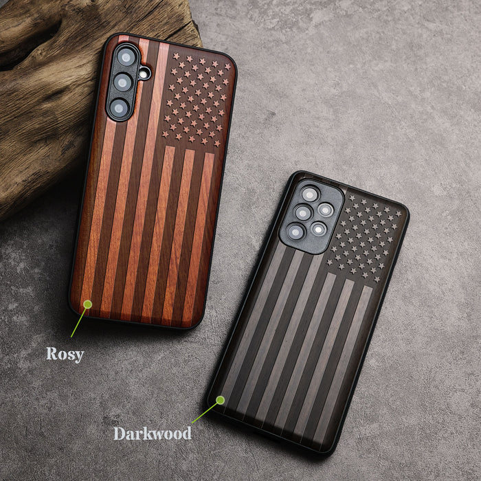 The Classic American Flag, Classic Engraved Wood & TPU Case - Artisanal Cover for Samsung Galaxy