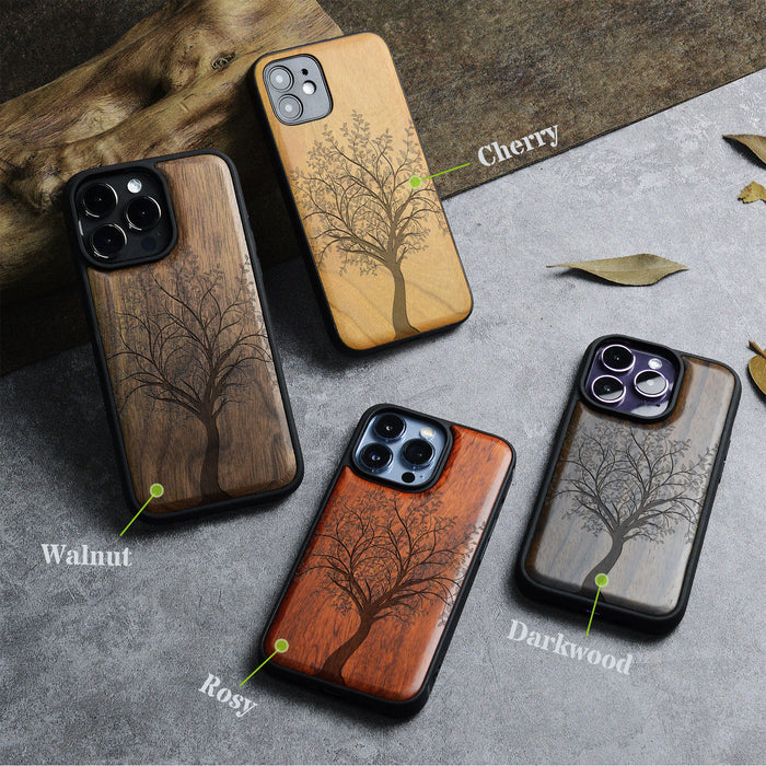 The Detailed Linework Tree of Life, Classic Engraved Wood & TPU Case - Artisanal Cover for Apple iPhone