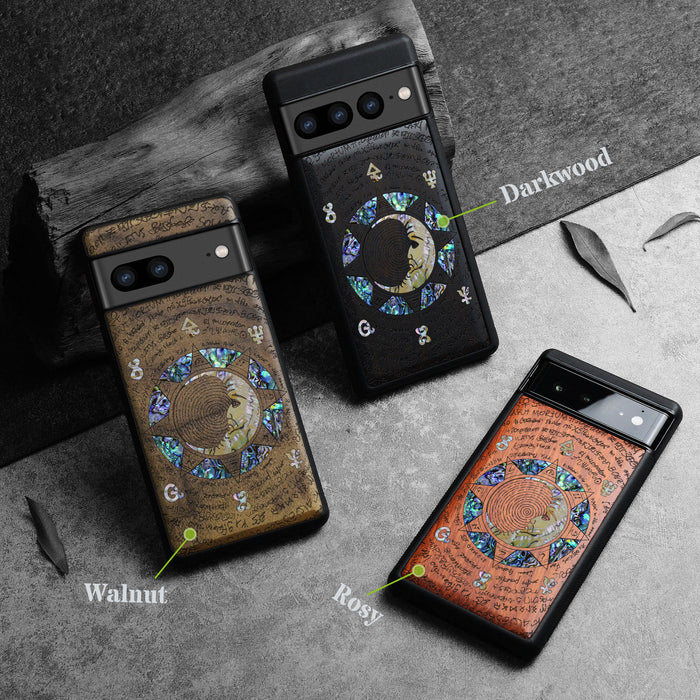A Manuscript Enigma, Hand-Inlaid Wood & Mother of Pearl Case - Artisanal Cover for Google Pixel