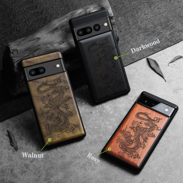 The Majestic Chinese Dragon, Classic Engraved Wood & TPU Case - Artisanal Cover for Google Pixel