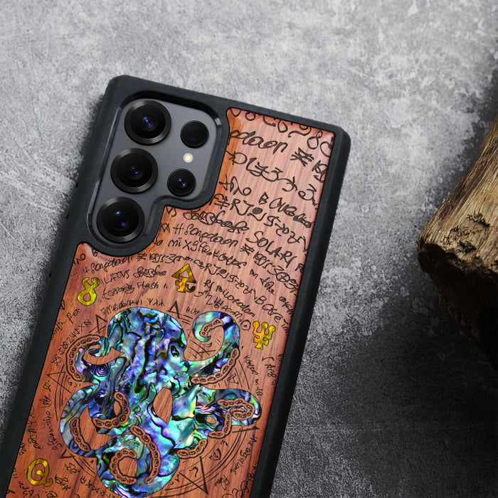 Celestial Cephalopod, Hand-Inlaid Wood & Mother of Pearl Case - Artisanal Cover for Samsung Galaxy