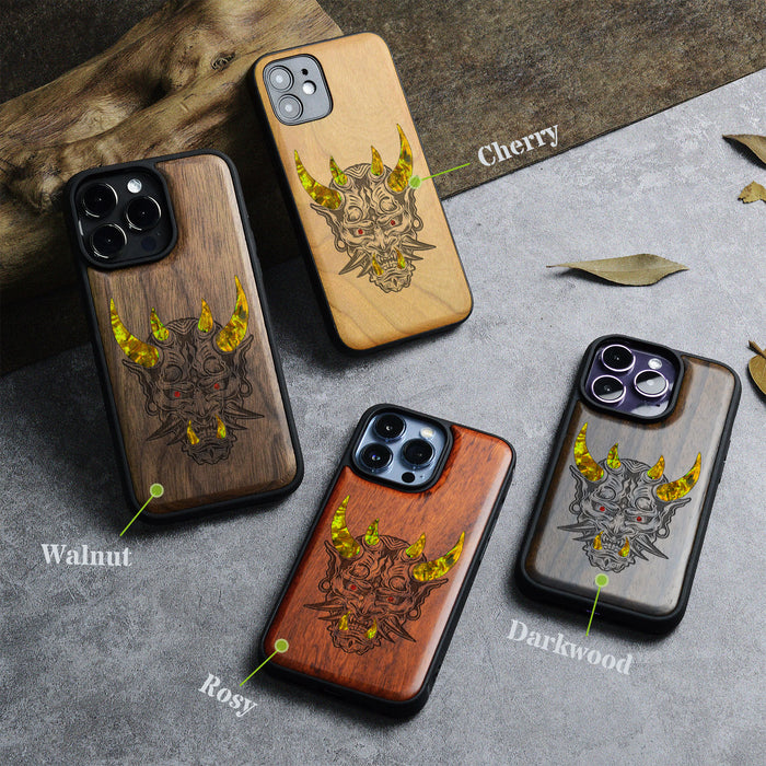 Fierce Elegance, Hand-Inlaid Wood & Mother of Pearl Case - Artisanal Cover for Apple iPhone