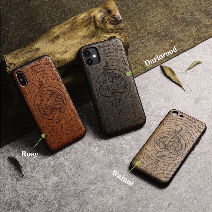 A Mingle of Might and Mystery, Classic Engraved Wood & TPU Case - Artisanal Cover for Apple iPhone