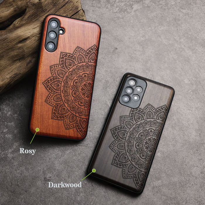 The Half Mandala Lace Pattern, Classic Engraved Wood & TPU Case - Artisanal Cover for Samsung Galaxy