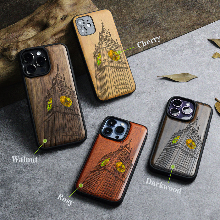 The Big Ben of London, Hand-Inlaid Wood & Mother of Pearl Case - Artisanal Cover for Apple iPhone