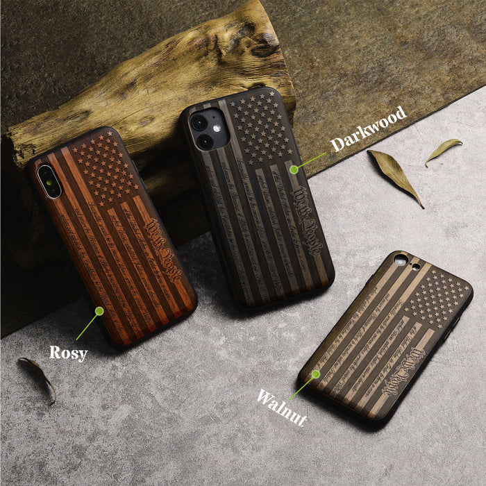 Legacy of Liberty, Classic Engraved Wood & TPU Case - Artisanal Cover for Apple iPhone