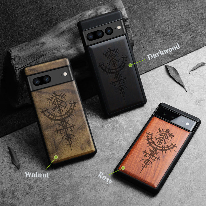 Vegvísir, Classic Engraved Wood & TPU Case - Artisanal Cover for Google Pixel