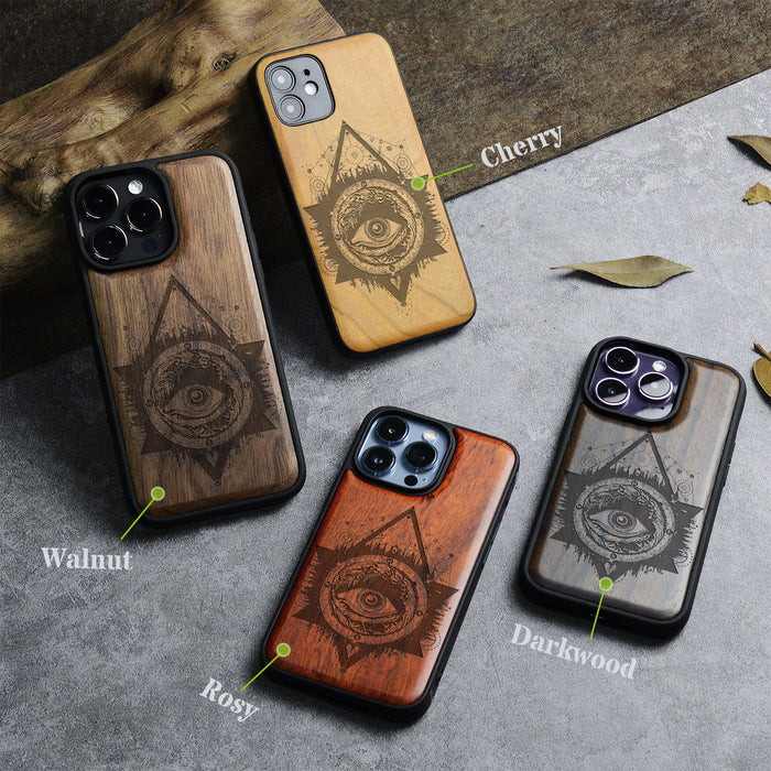 Storm Eye, Classic Engraved Wood & TPU Case - Artisanal Cover for Apple iPhone