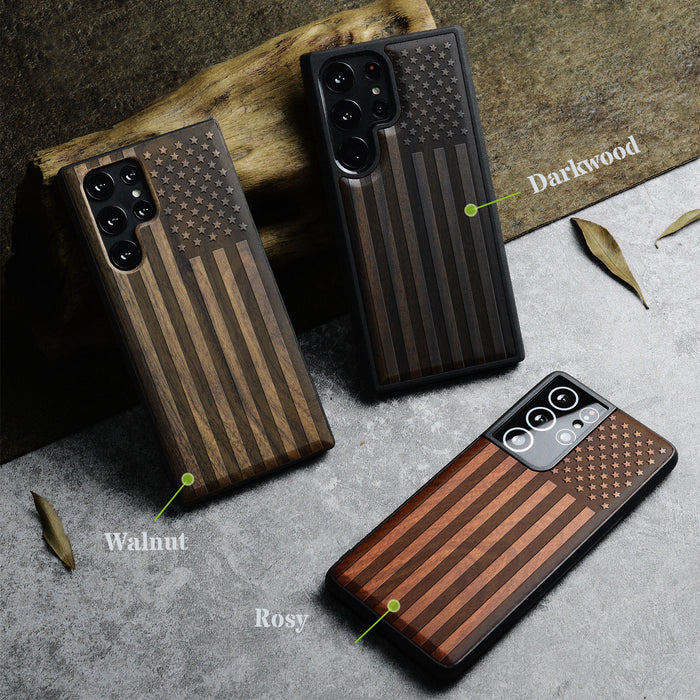 The Classic American Flag, Classic Engraved Wood & TPU Case - Artisanal Cover for Samsung Galaxy