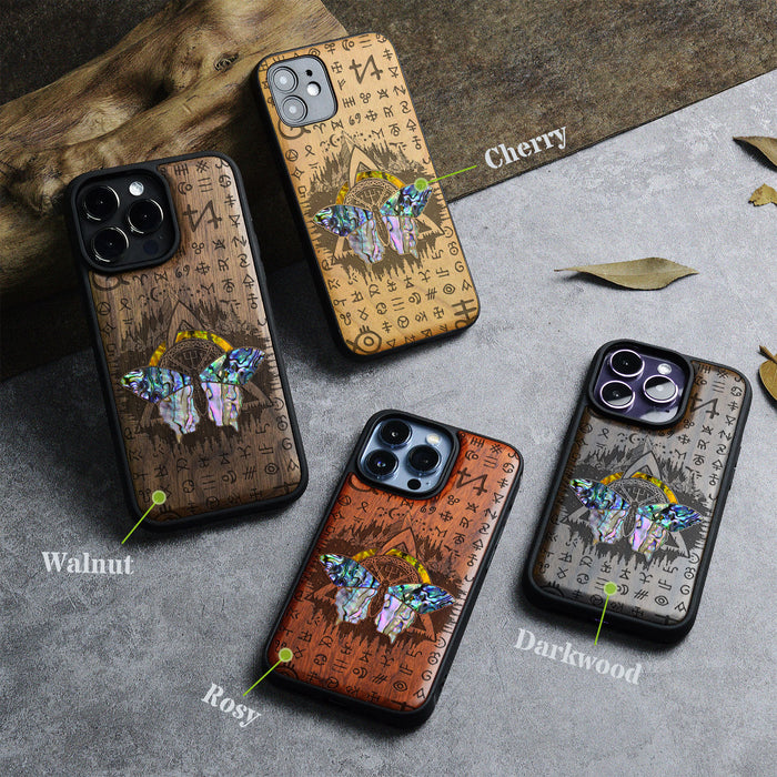 Celtic Butterfly, Hand-Inlaid Wood & Mother of Pearl Case - Artisanal Cover for Apple iPhone