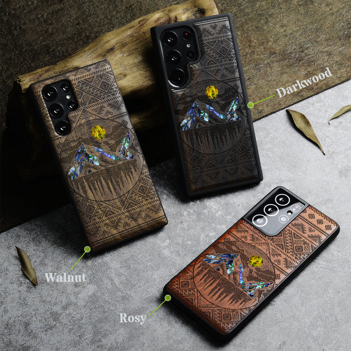 The Lens of Nature, Hand-Inlaid Wood & Mother of Pearl Case - Artisanal Cover for Samsung Galaxy