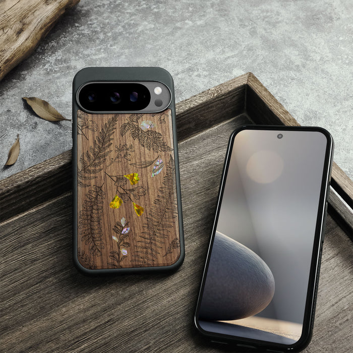 Enchanted Florals, Hand-Inlaid Wood & Mother of Pearl Case - Artisanal Cover for Google Pixel