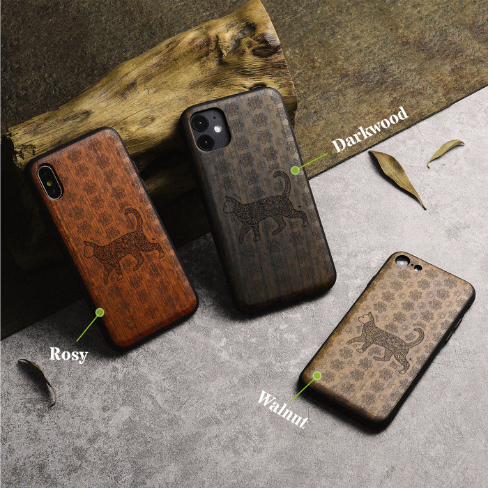 Majestic Tribal Feline, Classic Engraved Wood & TPU Case - Artisanal Cover for Apple iPhone