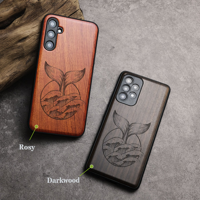 The Whale's Tail, Classic Engraved Wood & TPU Case - Artisanal Cover for Samsung Galaxy