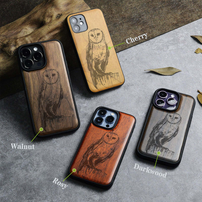 The Majestic Barn Owl, Classic Engraved Wood & TPU Case - Artisanal Cover for Apple iPhone