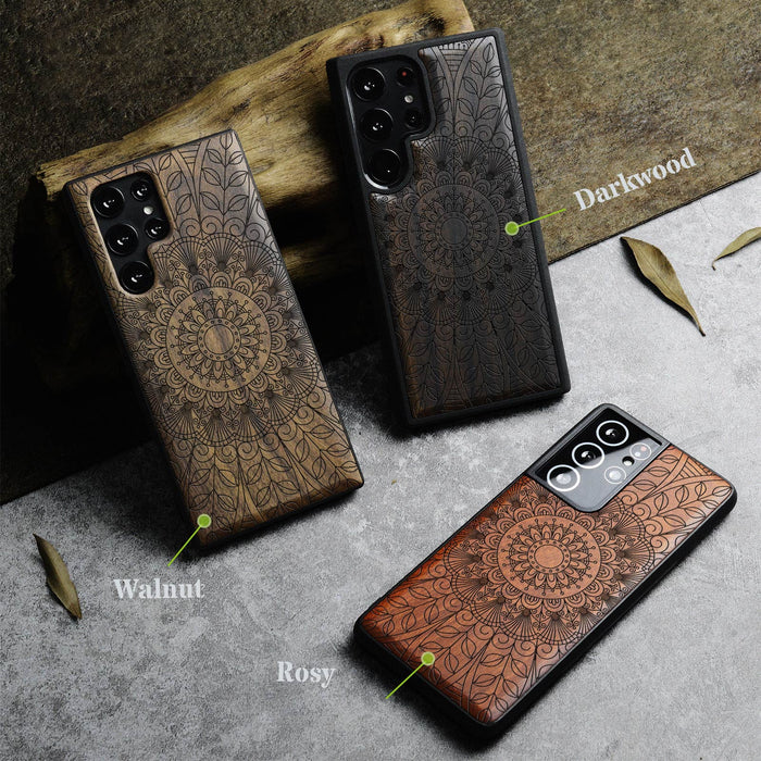 Das halbe Mandala-Spitzenmuster, Classic Engraved Wood & TPU Case - Artisanal Cover for Samsung Galaxy