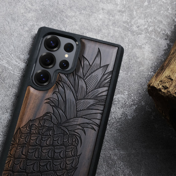 The Pineapple Fruit Design Classic Engraved Wood & TPU Case Samsung Galaxy Artisanal Case View
