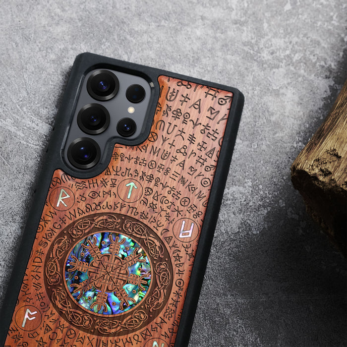 The Shield of Dragons and Awe Hand-Inlaid Wood & Mother of Pearl Case Samsung Galaxy Artisanal Case View