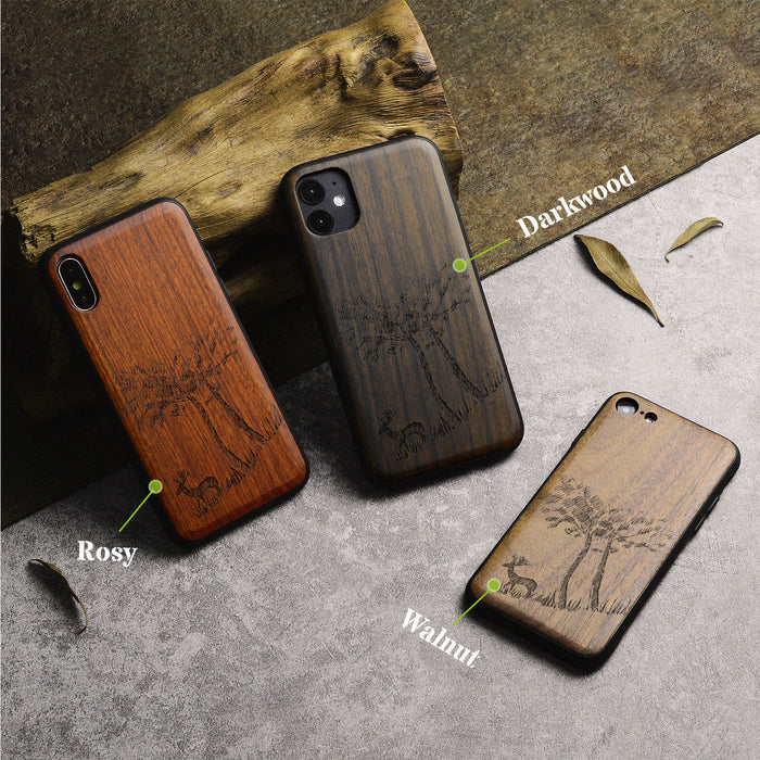 Lone Deer Amidst the Trees, Classic Engraved Wood & TPU Case - Artisanal Cover for Apple iPhone