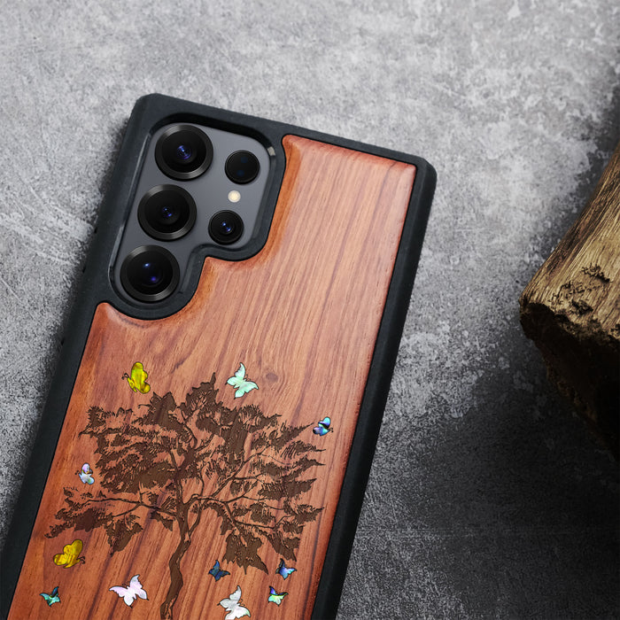 The Zentangle Sapling, Hand-Inlaid Wood & Mother of Pearl Case - Artisanal Cover for Samsung Galaxy