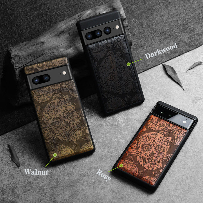 Dance of the Sugar Skulls, Classic Engraved Wood & TPU Case - Artisanal Cover for Google Pixel