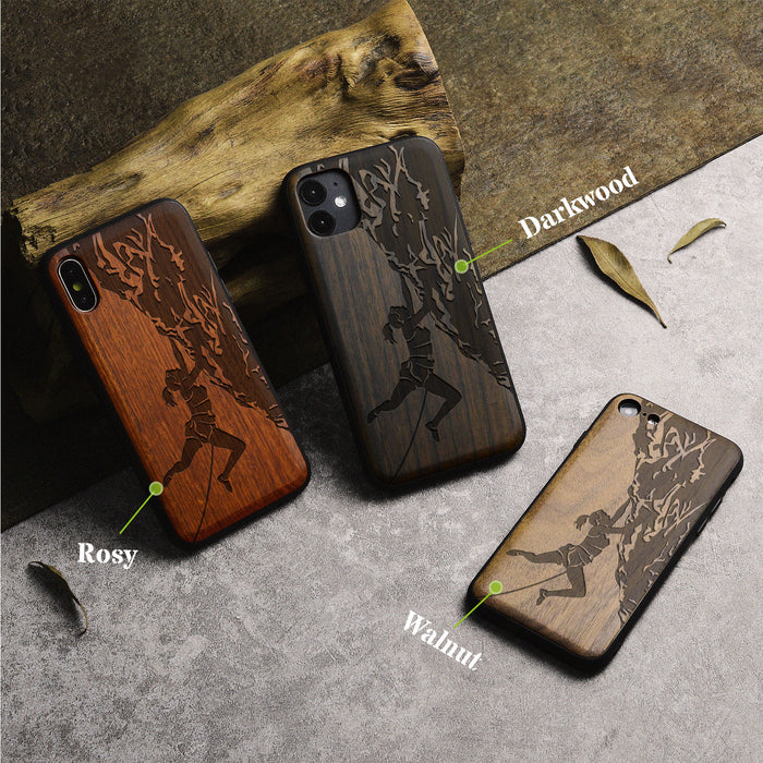 Woman Ascending the Cliff, Classic Engraved Wood & TPU Case - Artisanal Cover for Apple iPhone