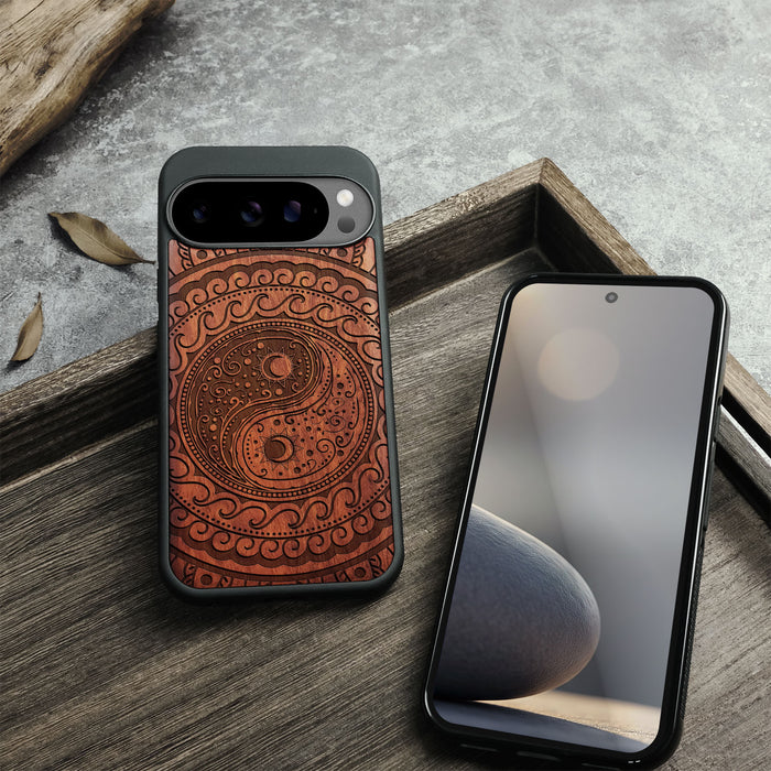 The Yin Yang Paisley, Classic Engraved Wood & TPU Case - Artisanal Cover for Google Pixel