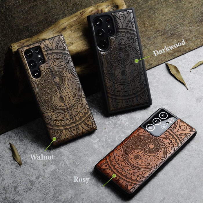 The Yin Yang Paisley, Classic Engraved Wood & TPU Case - Artisanal Cover for Samsung Galaxy