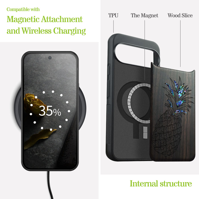 The Pineapple Fruit Design, Hand-Inlaid Wood & Mother of Pearl Case - Artisanal Cover for Google Pixel