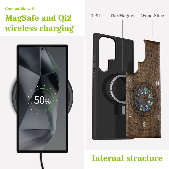 The Shield of Dragons and Awe Hand-Inlaid Wood & Mother of Pearl Case Samsung Galaxy Artisanal Case View