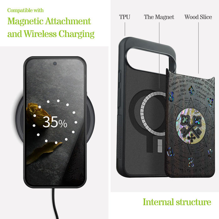 A Heraldic Enigma, Hand-Inlaid Wood & Mother of Pearl Case - Artisanal Cover for Google Pixel