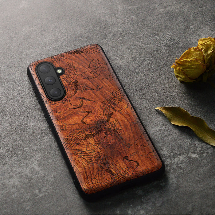 Celestial Ballet, Classic Engraved Wood & TPU Case - Artisanal Cover for Samsung Galaxy