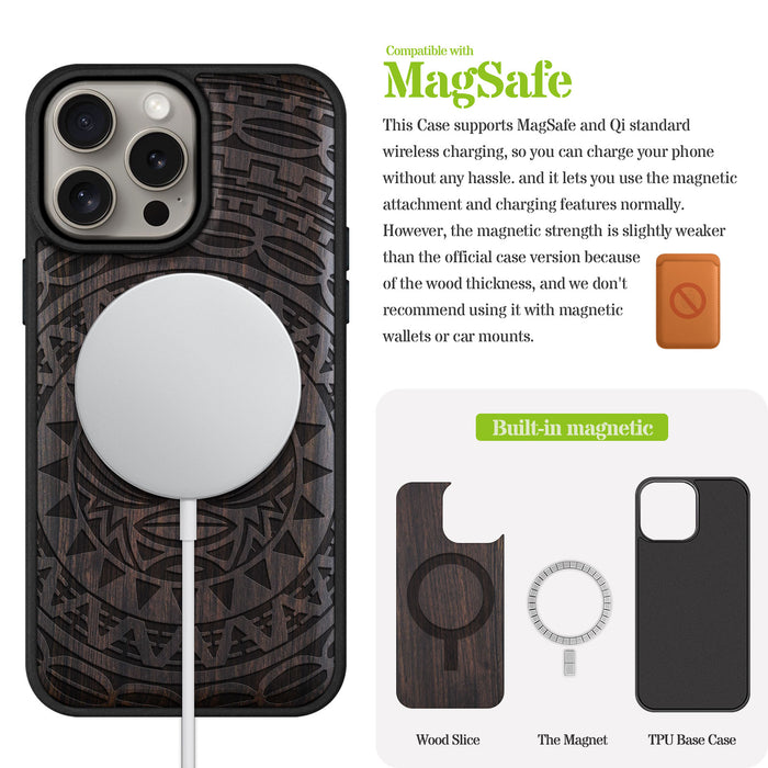 Maori Moko Mandala, Classic Engraved Wood & TPU Case - Artisanal Cover for Apple iPhone