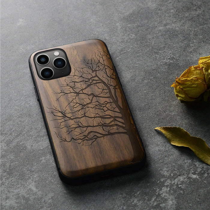 The Bare Tree, Classic Engraved Wood & TPU Case - Artisanal Cover for Apple iPhone