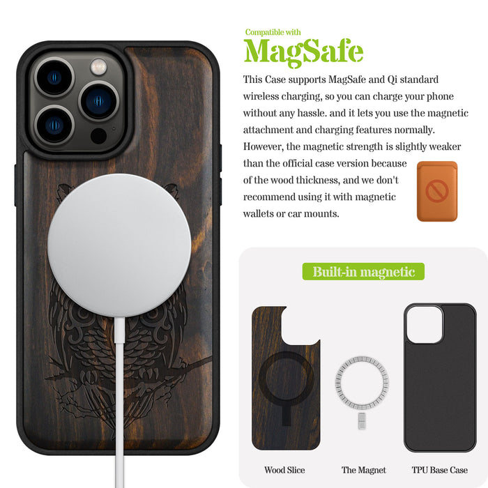 An Owl Perched on a Branch, Classic Engraved Wood & TPU Case - Artisanal Cover for Apple iPhone