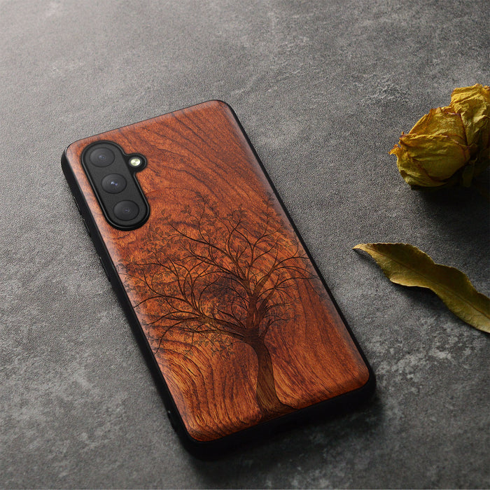 The Detailed Linework Tree of Life, Classic Engraved Wood & TPU Case - Artisanal Cover for Samsung Galaxy