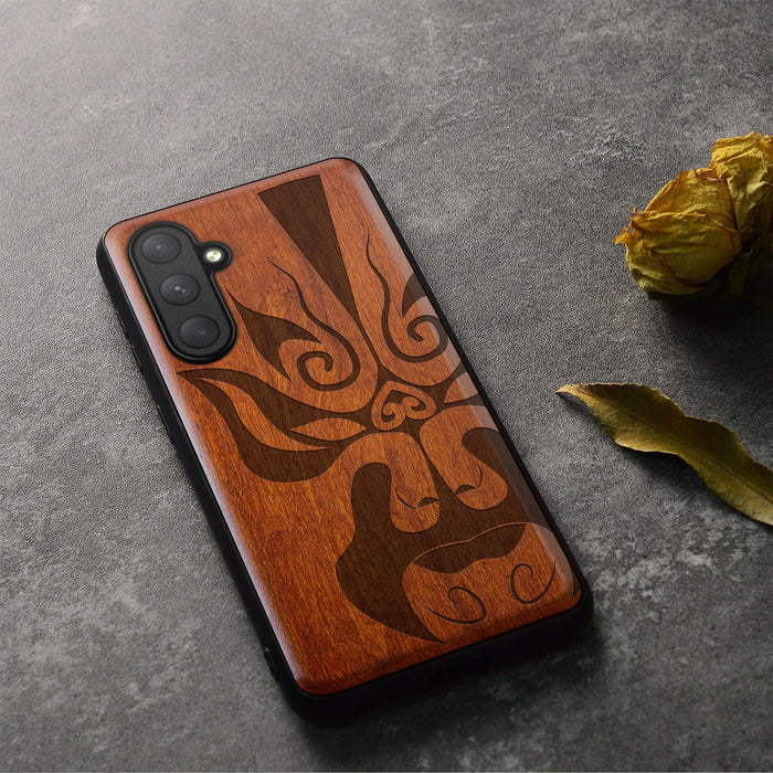 The Chinese Opera Mask, Classic Engraved Wood & TPU Case - Artisanal Cover for Samsung Galaxy