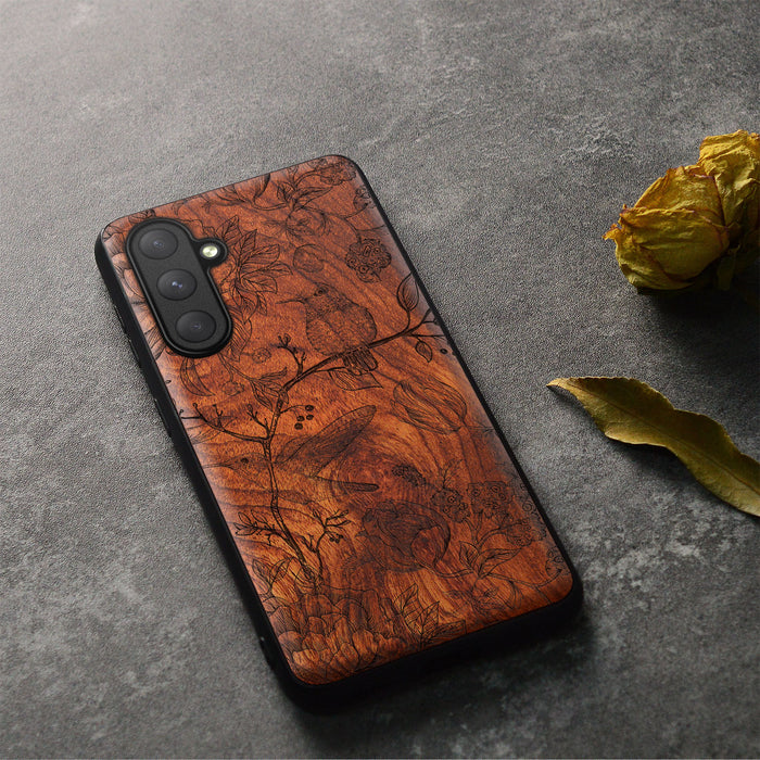 A Dance of Flora and Avian, Classic Engraved Wood & TPU Case - Artisanal Cover for Samsung Galaxy