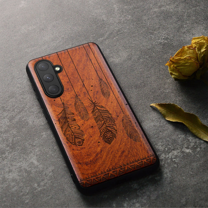 The Feathered Tapestry, Classic Engraved Wood & TPU Case - Artisanal Cover for Samsung Galaxy