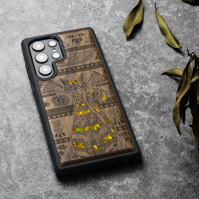 Eternal Watcher, Hand-Inlaid Wood & Mother of Pearl Case - Artisanal Cover for Samsung Galaxy