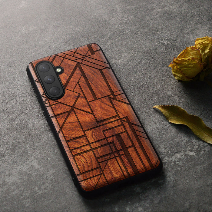 Geometric Simplicity Revisited, Classic Engraved Wood & TPU Case - Artisanal Cover for Samsung Galaxy