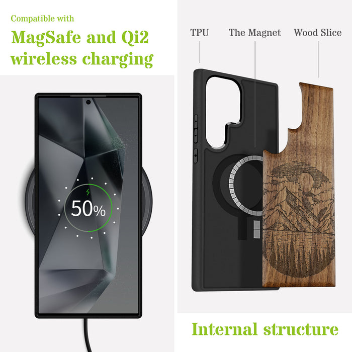 A Captivating Landscape Painting, Classic Engraved Wood & TPU Case - Artisanal Cover for Samsung Galaxy