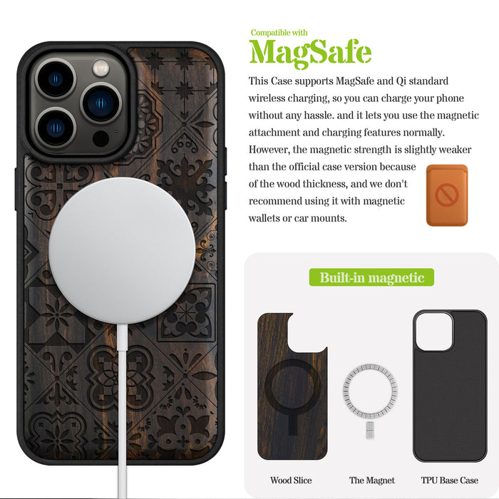 Endless Elegance, Classic Engraved Wood & TPU Case - Artisanal Cover for Apple iPhone