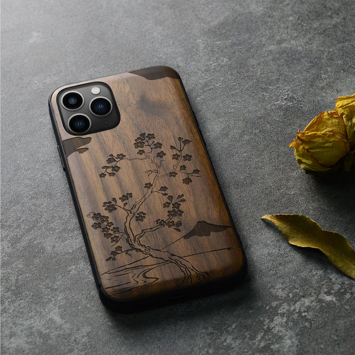 Ethereal Blossoms, Classic Engraved Wood & TPU Case - Artisanal Cover for Apple iPhone