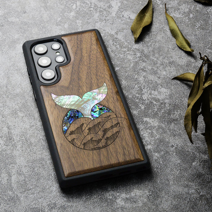 The Whale's Tail, Hand-Inlaid Wood & Mother of Pearl Case - Artisanal Cover for Samsung Galaxy