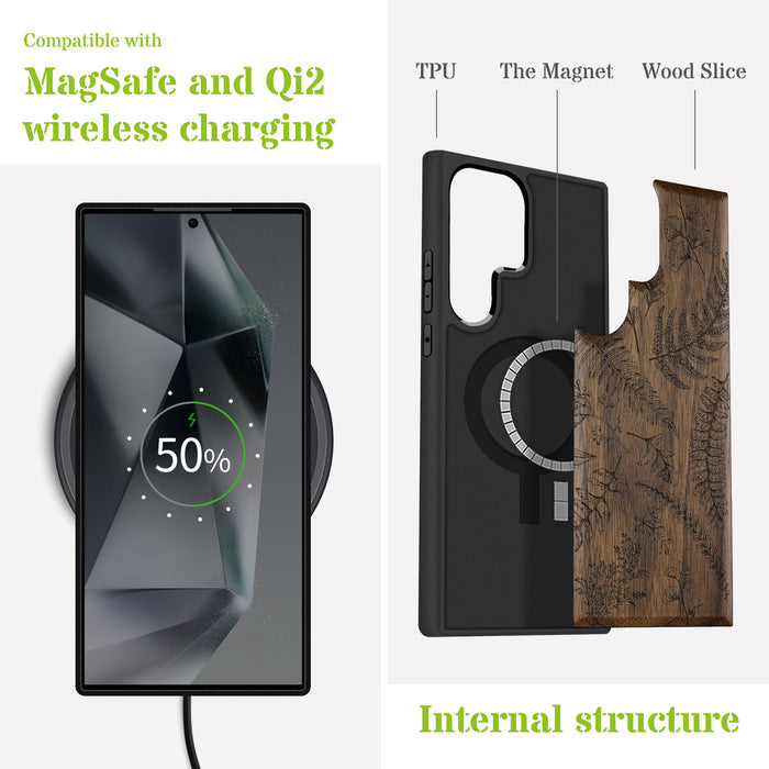 Floral Vintage Classic Engraved Wood & TPU Case Samsung Galaxy Artisanal Case View
