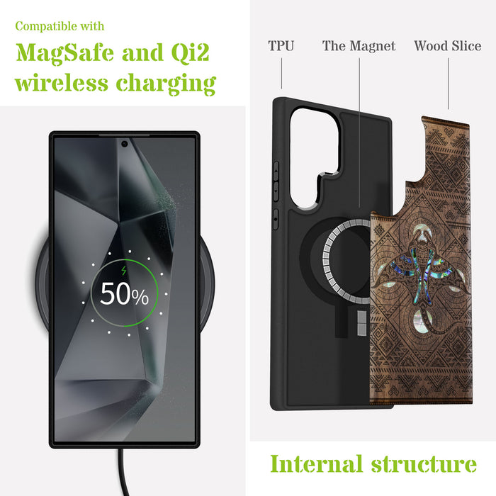 The Tribal Manta Ray, Hand-Inlaid Wood & Mother of Pearl Case - Artisanal Cover for Samsung Galaxy